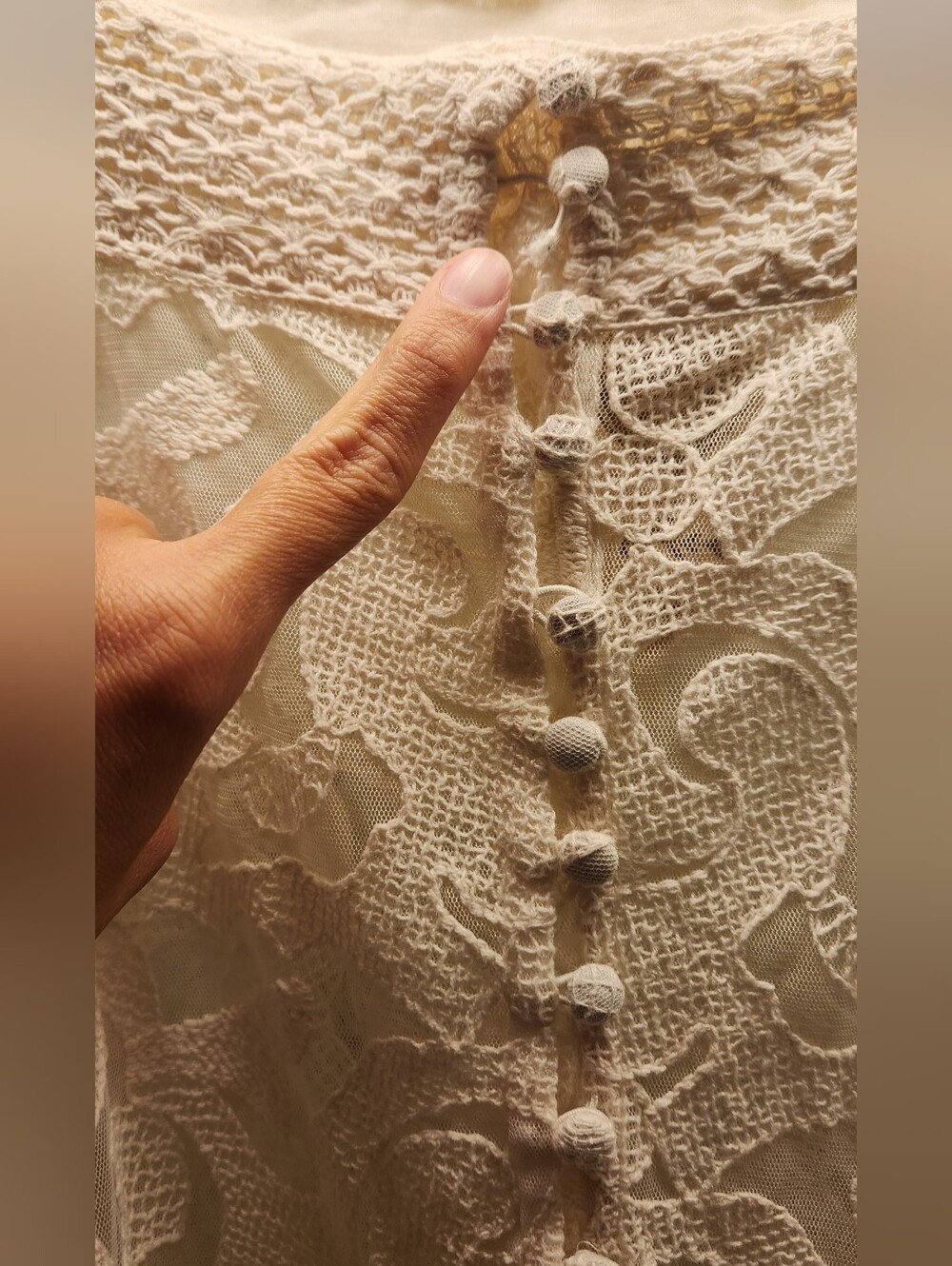 Elegant Cream Lace A-Line Maxi Skirt Size M See Through Beautifully Made - Picture 3 of 13